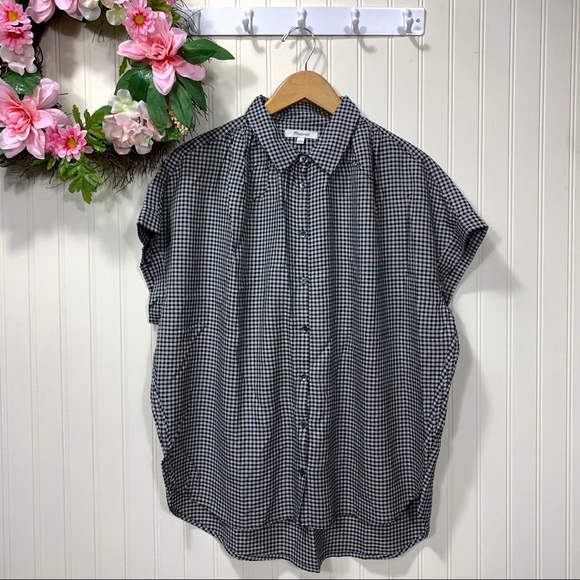 Madewell square plaid button down short sleeve casual minimalist top size L - Picture 1 of 9